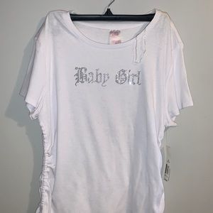 Rhinestone “Baby Girl” white tie with scrunch ties